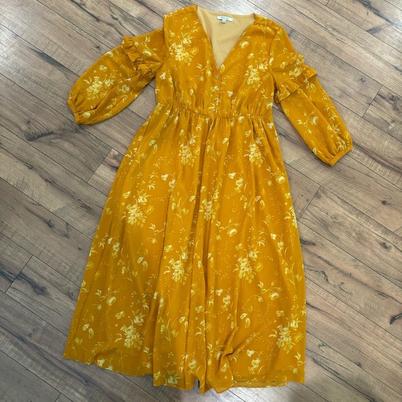 Madewell Ruffle Sleeve Button Front Dress Tonal Brown Size 6 - Picture 5 of 13